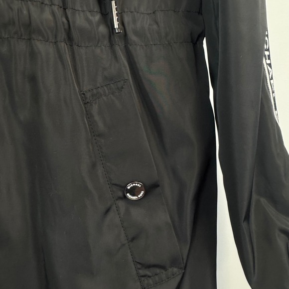 Michael Michael Kors Womens Black Logo Tape Hooded Windbreaker Jacket Small - Picture 10 of 16